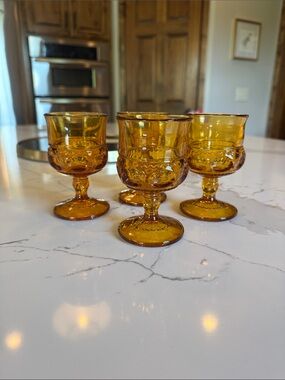 Vintage Amber Goblet Glasses - Set of 4